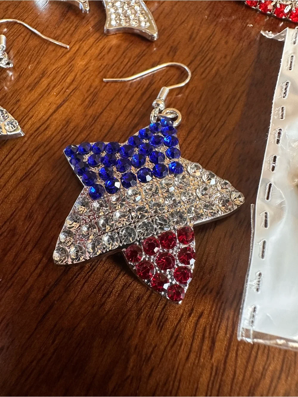 Patriotic Red, White & Blue Star Earrings, Necklace, Pin, and Bracelet